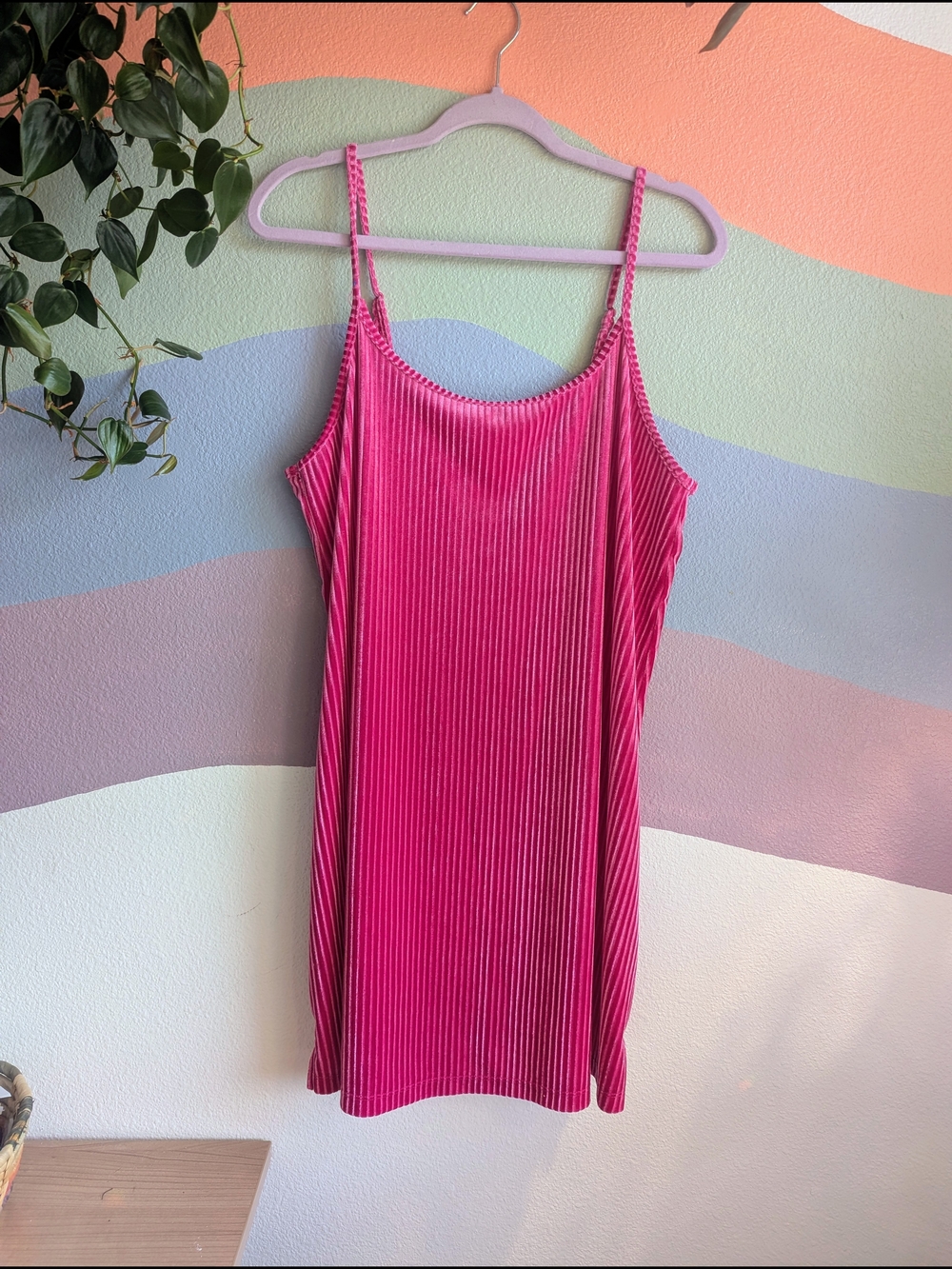 Hot Pink Velvet Colsie Ribbed Slip Dress